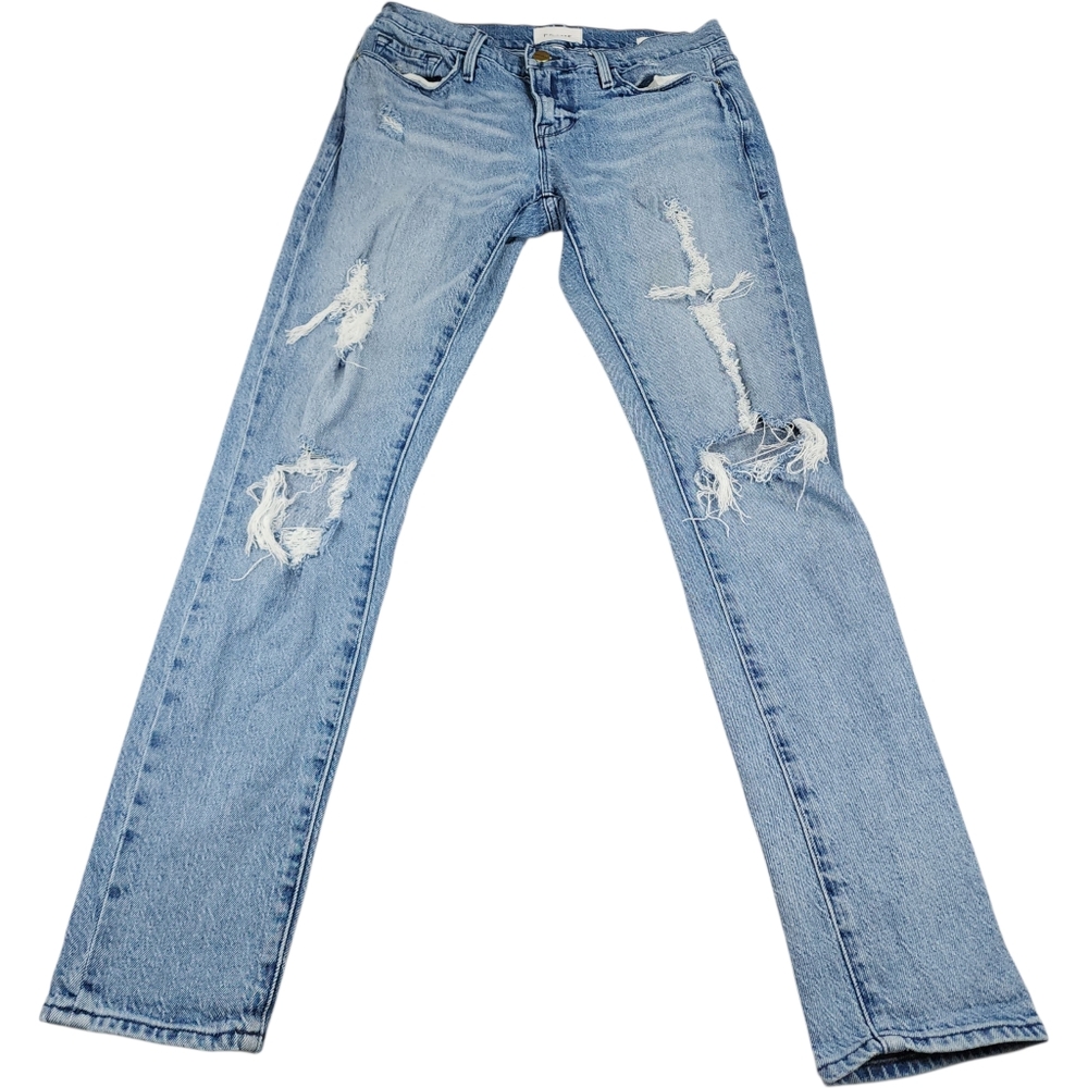 FRAME Le Garcon Beldon Rips Distressed  Cropped Slim Boyfriend Jeans Size 26x30 - Picture 2 of 15